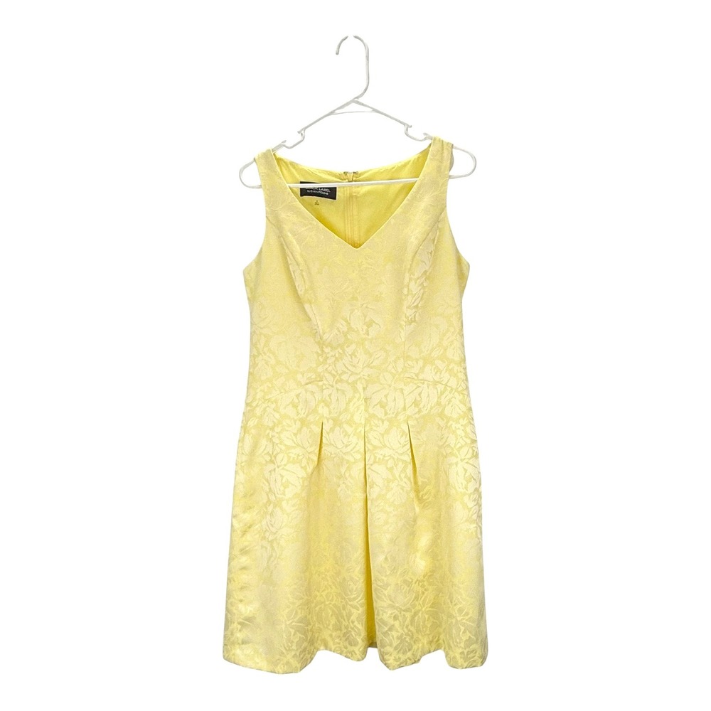 Black Label Evan Picone Pale Yellow Floral Jacquard Fit & Flare Dress Size 6